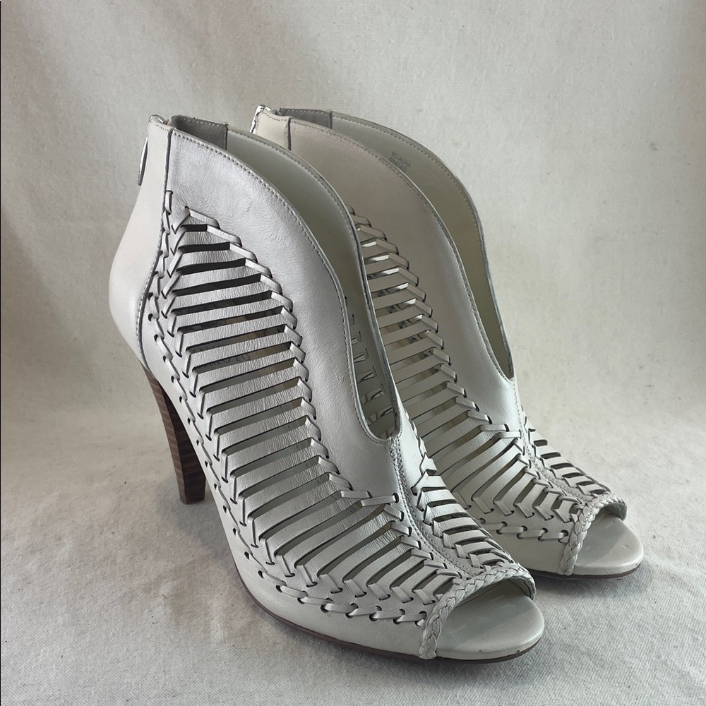 Women's White Braided Peep-Toe High Heel Booties